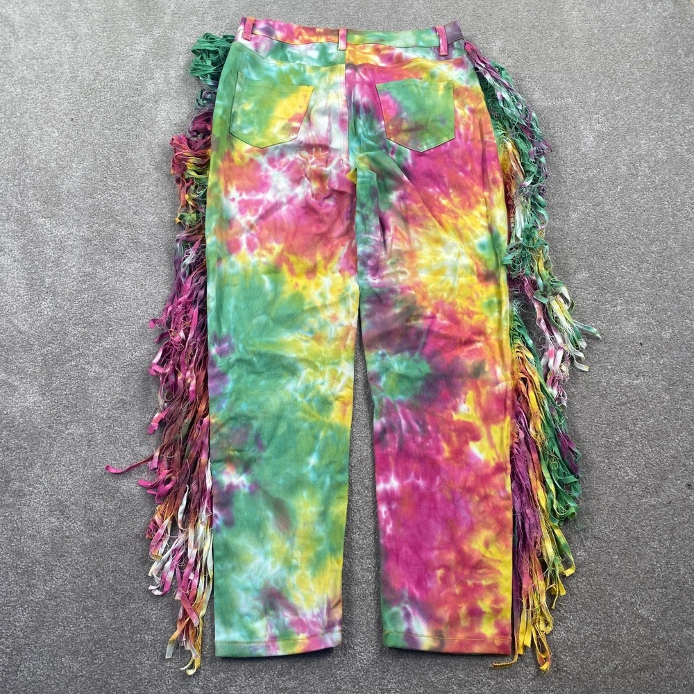 Daisy Tie Dye Fringe Straight Leg Ankle Jeans Mid Rise Plus Size 1X Multicolor - Picture 3 of 9